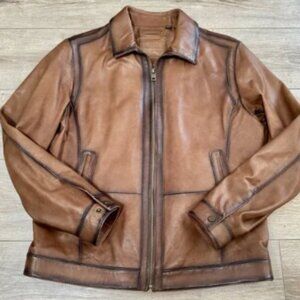 Roundtree And Yorke Mens Premium Leather Brown Zip Up Jacket Size Medium